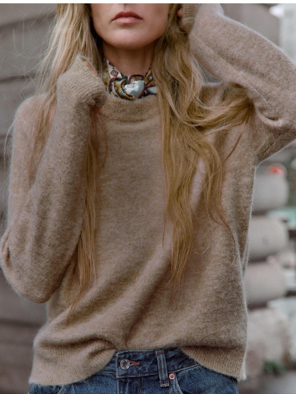 Zara Women's Scoopneck Sweater in Light Brown